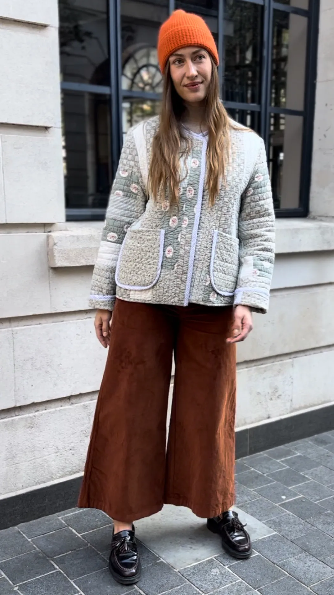 Amelia Wide Leg Full Length Trouser in Caramel Organic Cotton Corduroy by Saywood