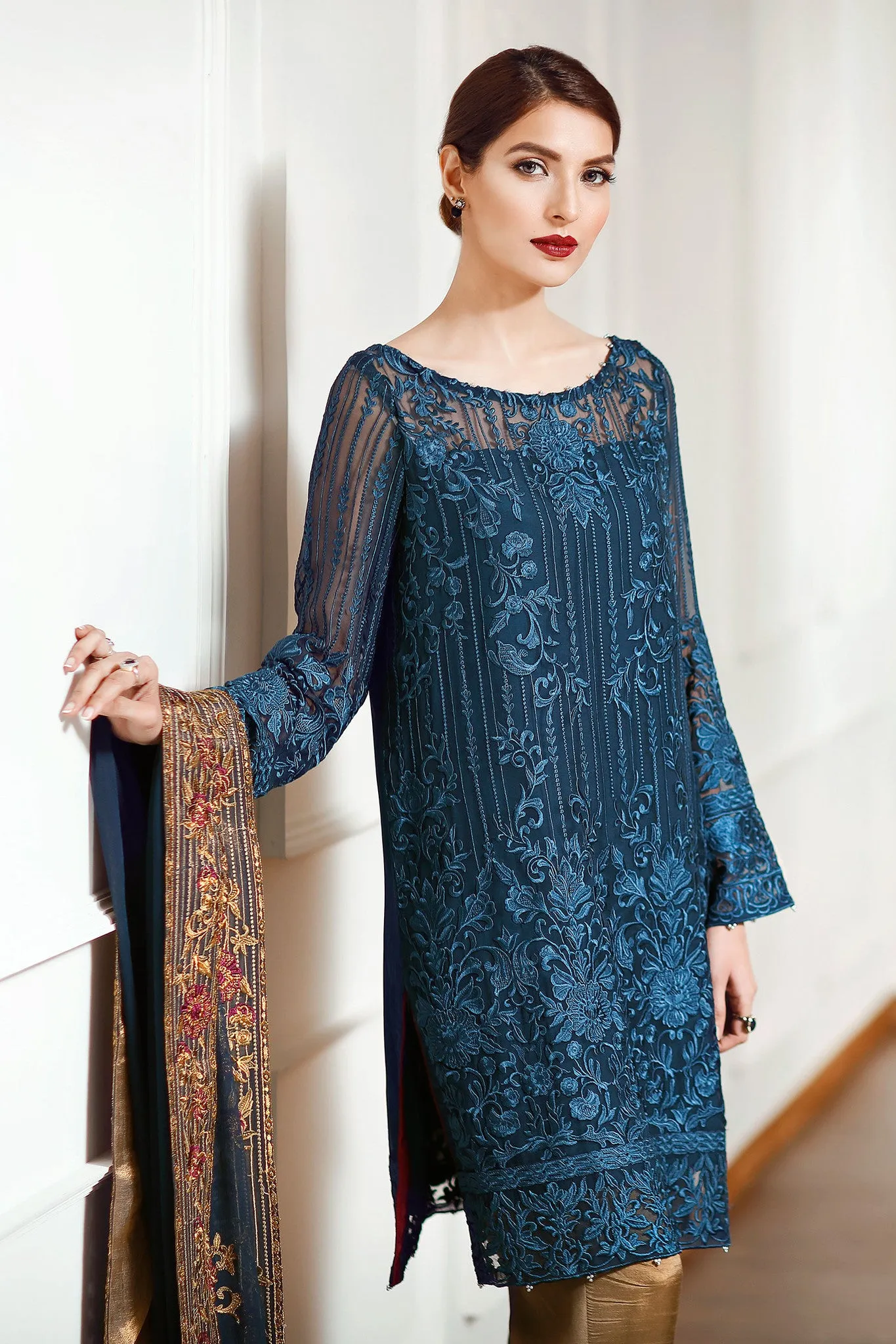 Baroque Luxury Chiffon Festive Edition – Metallic Seaweed