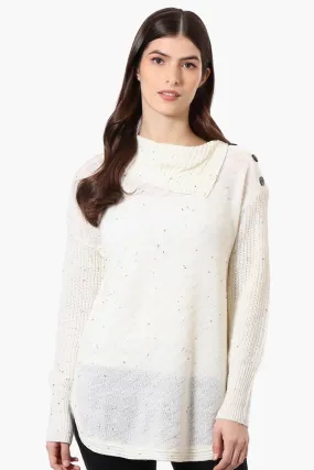 Beechers Brook Shoulder Button Split Neck Pullover Sweater - Cream