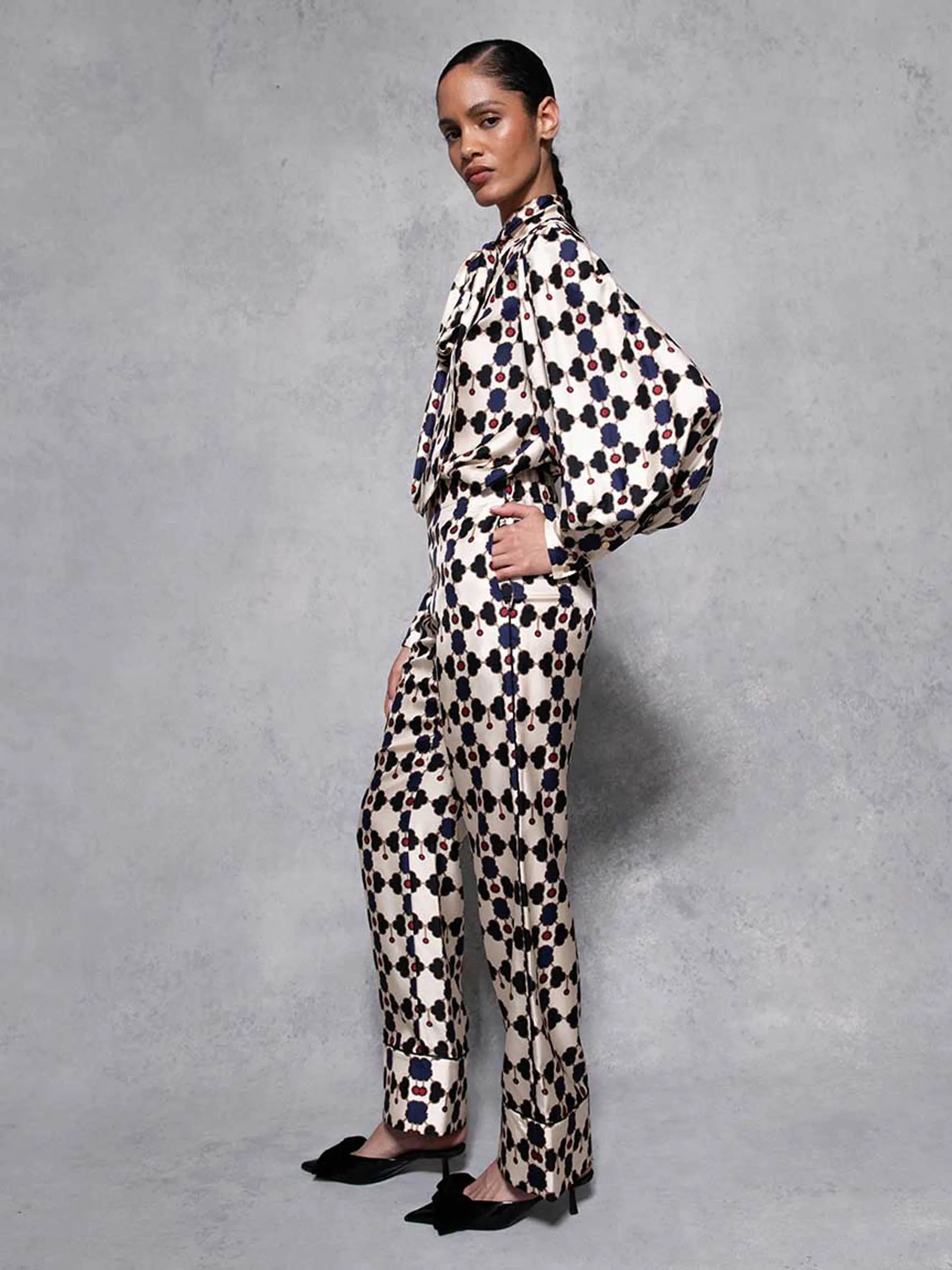Beige lock Melia silk twill trousers