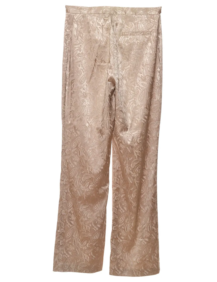 Beige Paisley Print Y2K Metallic Trousers - W28 L32