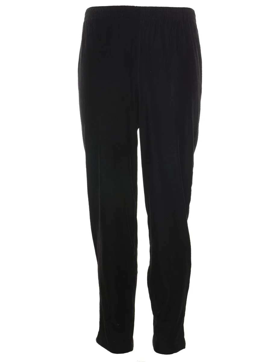 Black Elasticated Waist Velvet Trousers - W26 L29