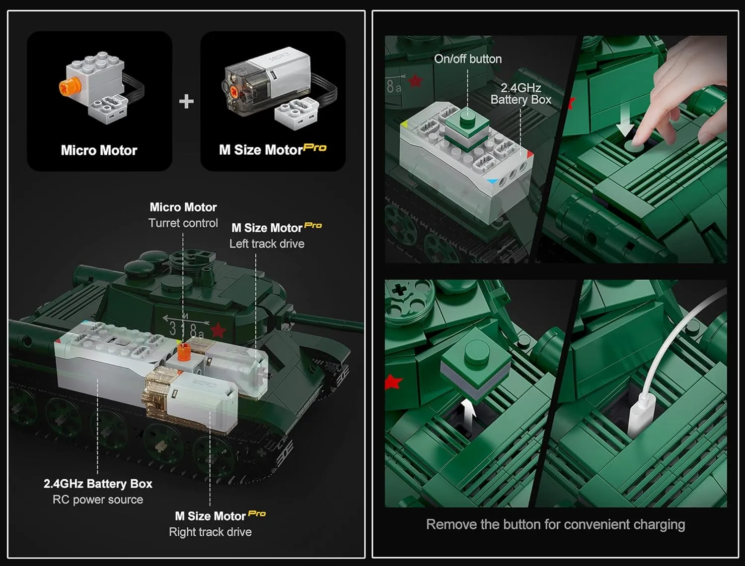 CaDA Remote Control Brick Model T-34 Tank