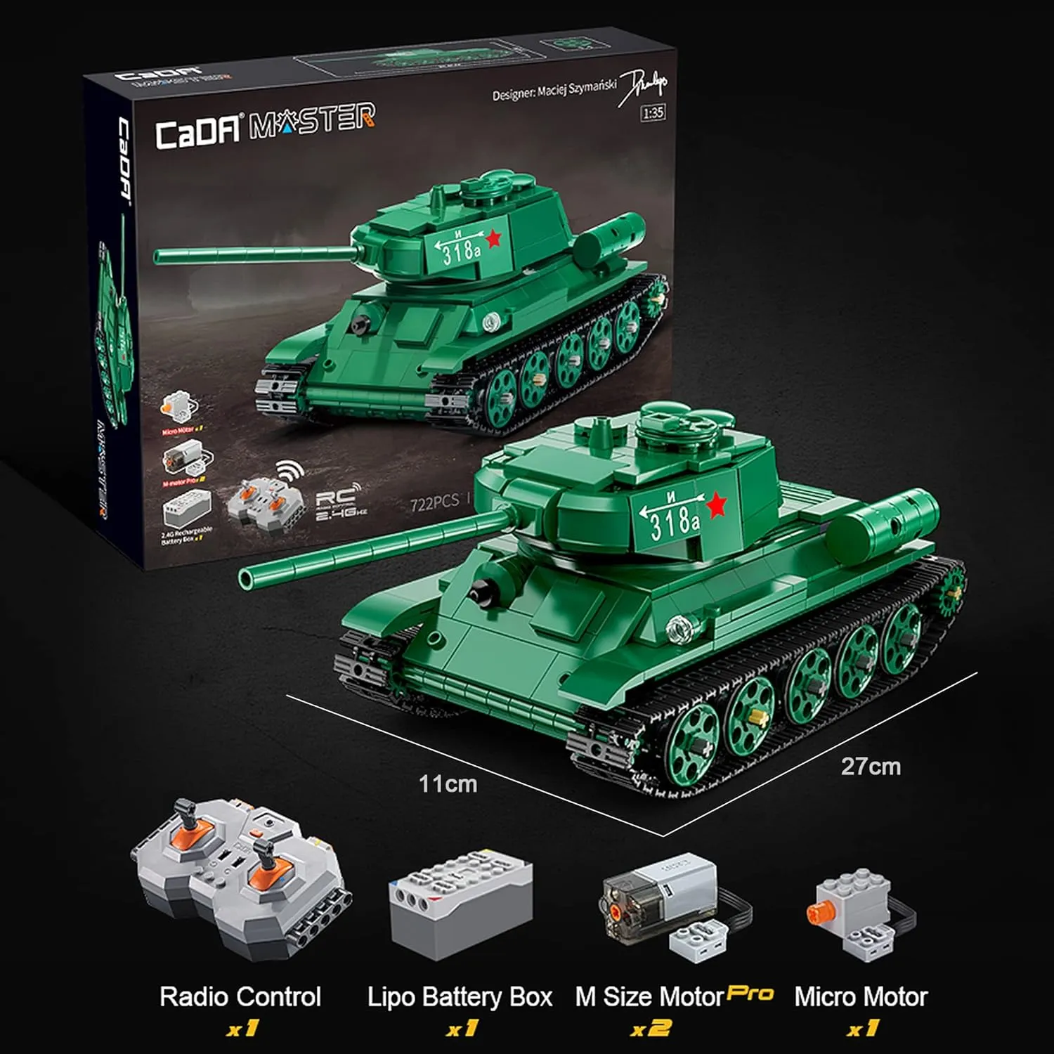 CaDA Remote Control Brick Model T-34 Tank