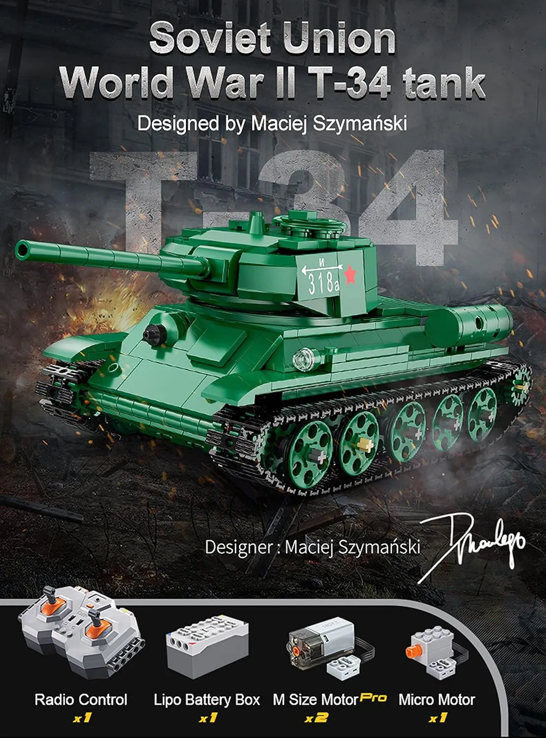 CaDA Remote Control Brick Model T-34 Tank