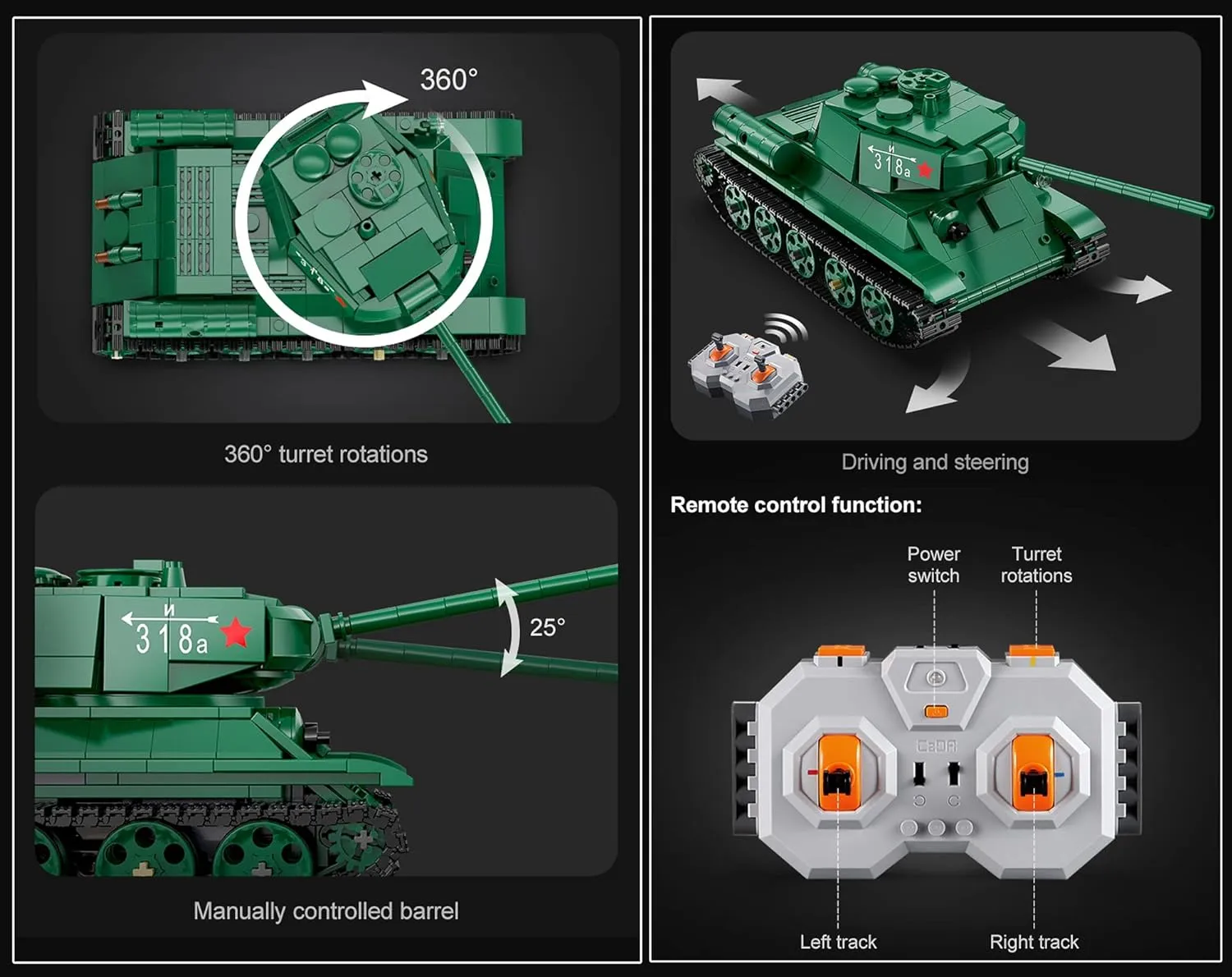 CaDA Remote Control Brick Model T-34 Tank