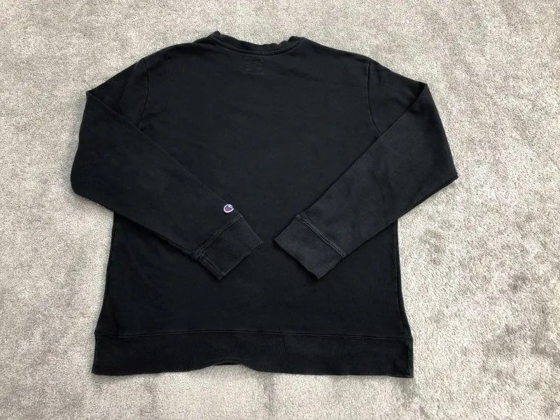 Champion Sweatshirt Mens Medium Black Pullover Sweater Embroidred Logo Workwear