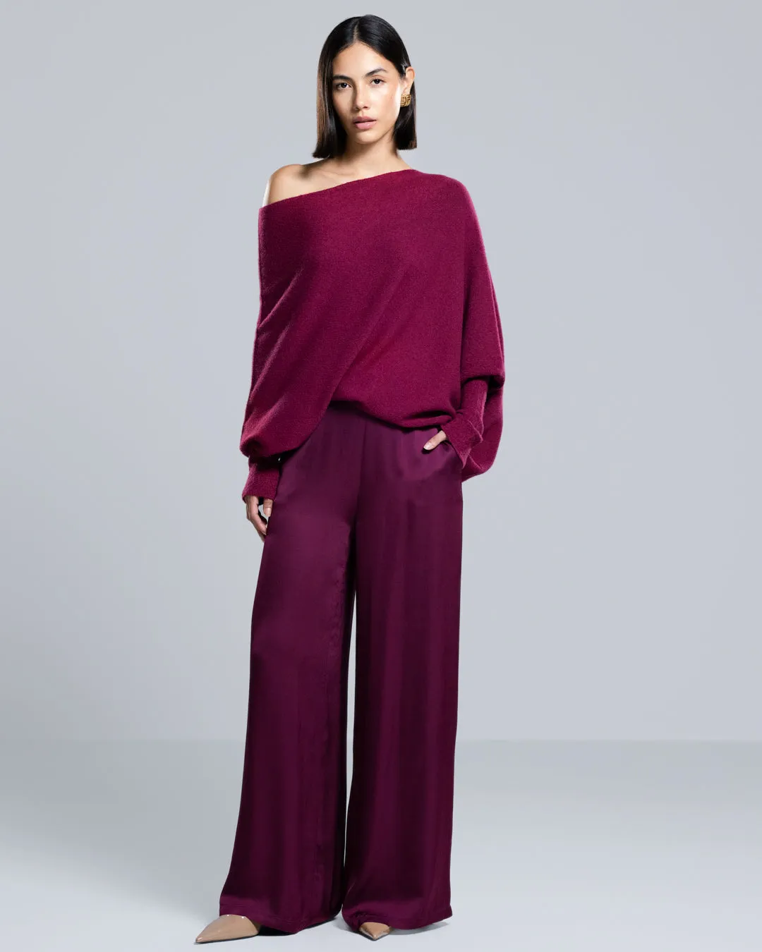 Cole Satin Trousers | Burgundy