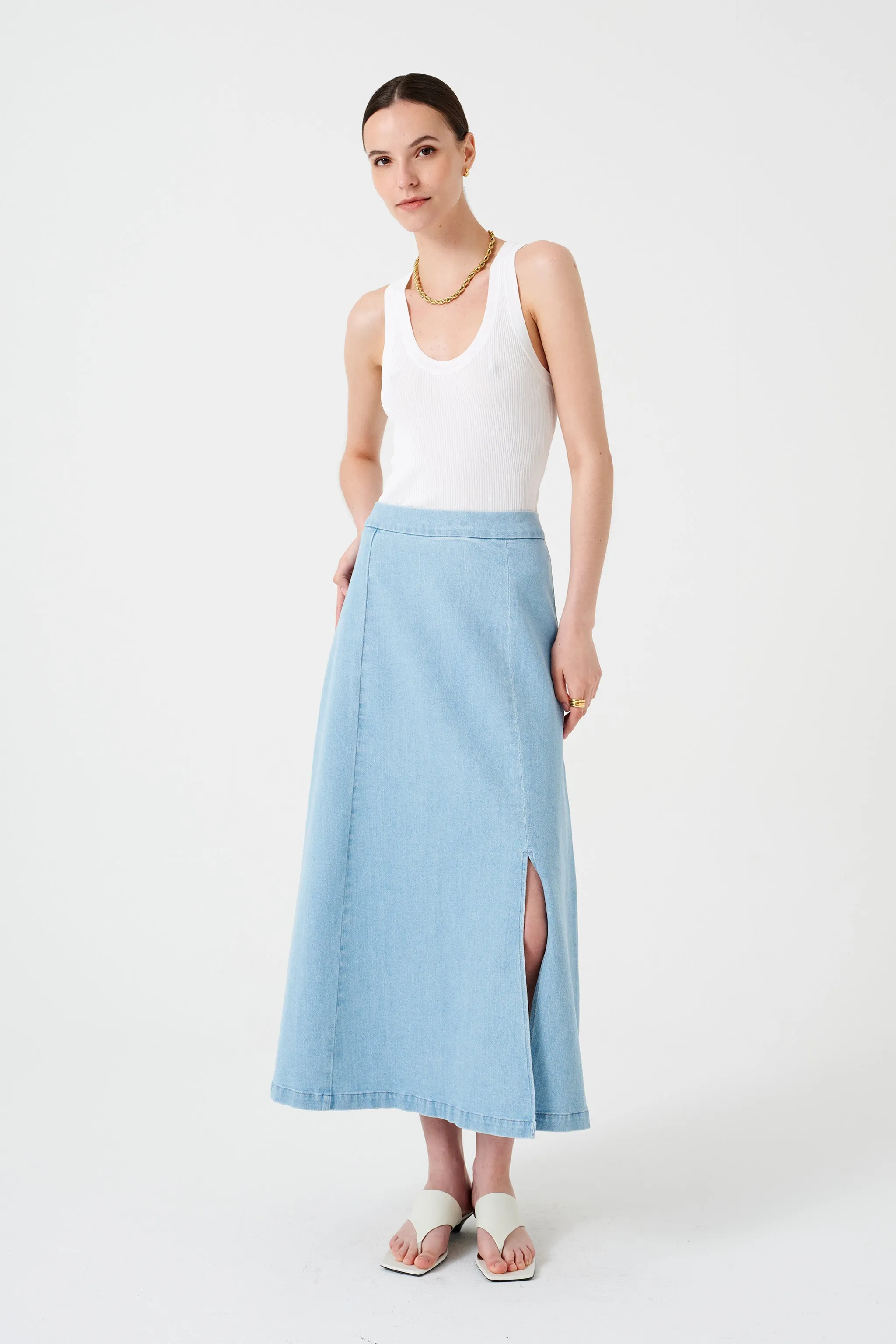 Faye Slip Skirt in Oceanic Blue