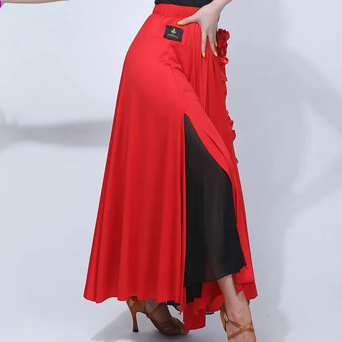Flared Long Latin Skirt with Mesh