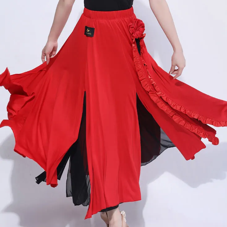 Flared Long Latin Skirt with Mesh