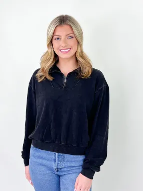Megan - Half Zip Pullover Top (Black)