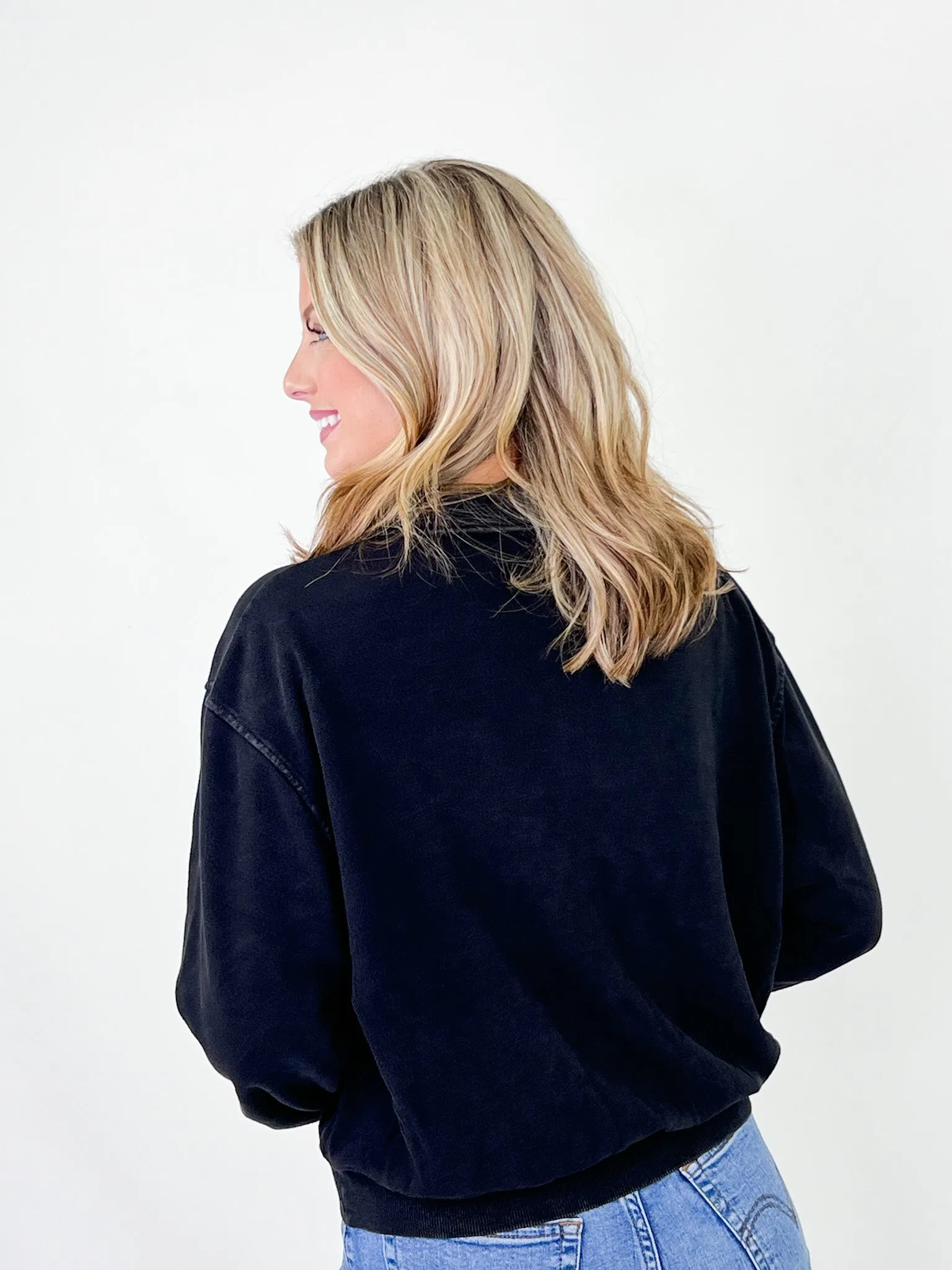 Megan - Half Zip Pullover Top (Black)