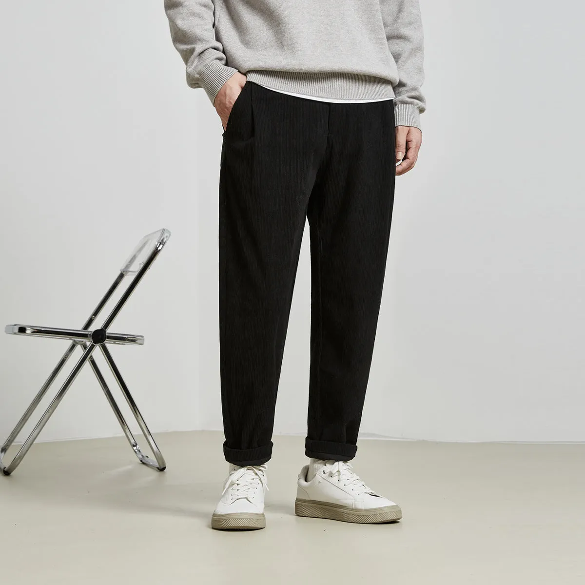 Mens Corduroy Pants Fall Casual Pants Men's Loose Straight Men's Ankle Length Pants