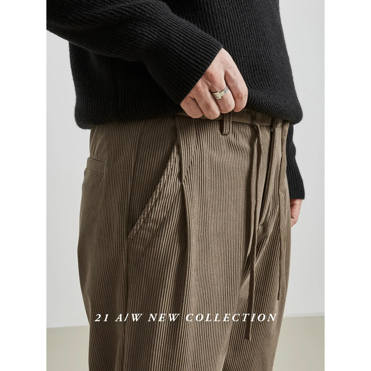 Mens Corduroy Pants Fall Casual Pants Men's Loose Straight Men's Ankle Length Pants
