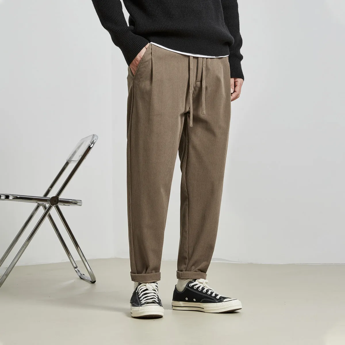 Mens Corduroy Pants Fall Casual Pants Men's Loose Straight Men's Ankle Length Pants