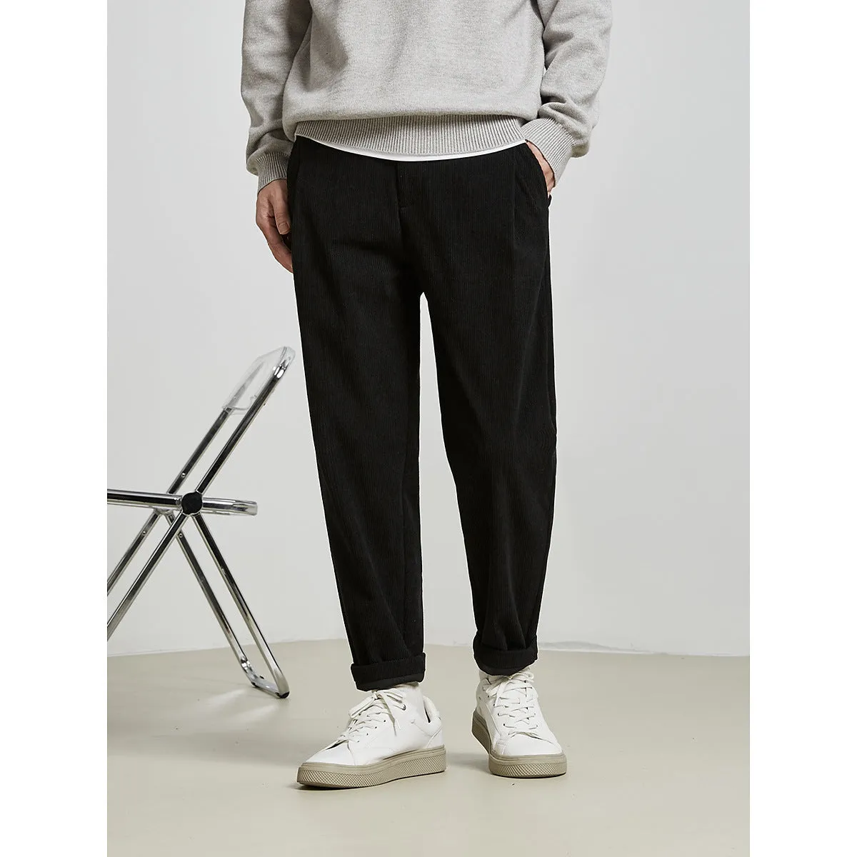 Mens Corduroy Pants Fall Casual Pants Men's Loose Straight Men's Ankle Length Pants
