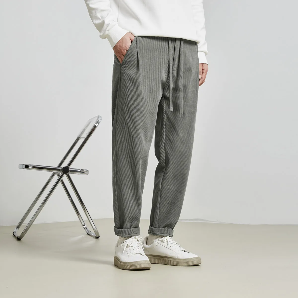 Mens Corduroy Pants Fall Casual Pants Men's Loose Straight Men's Ankle Length Pants