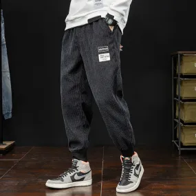 Mens Corduroy Pants Fall Retro Casual Pants Men's Loose Exercise Ankle-Tied Harem Pants