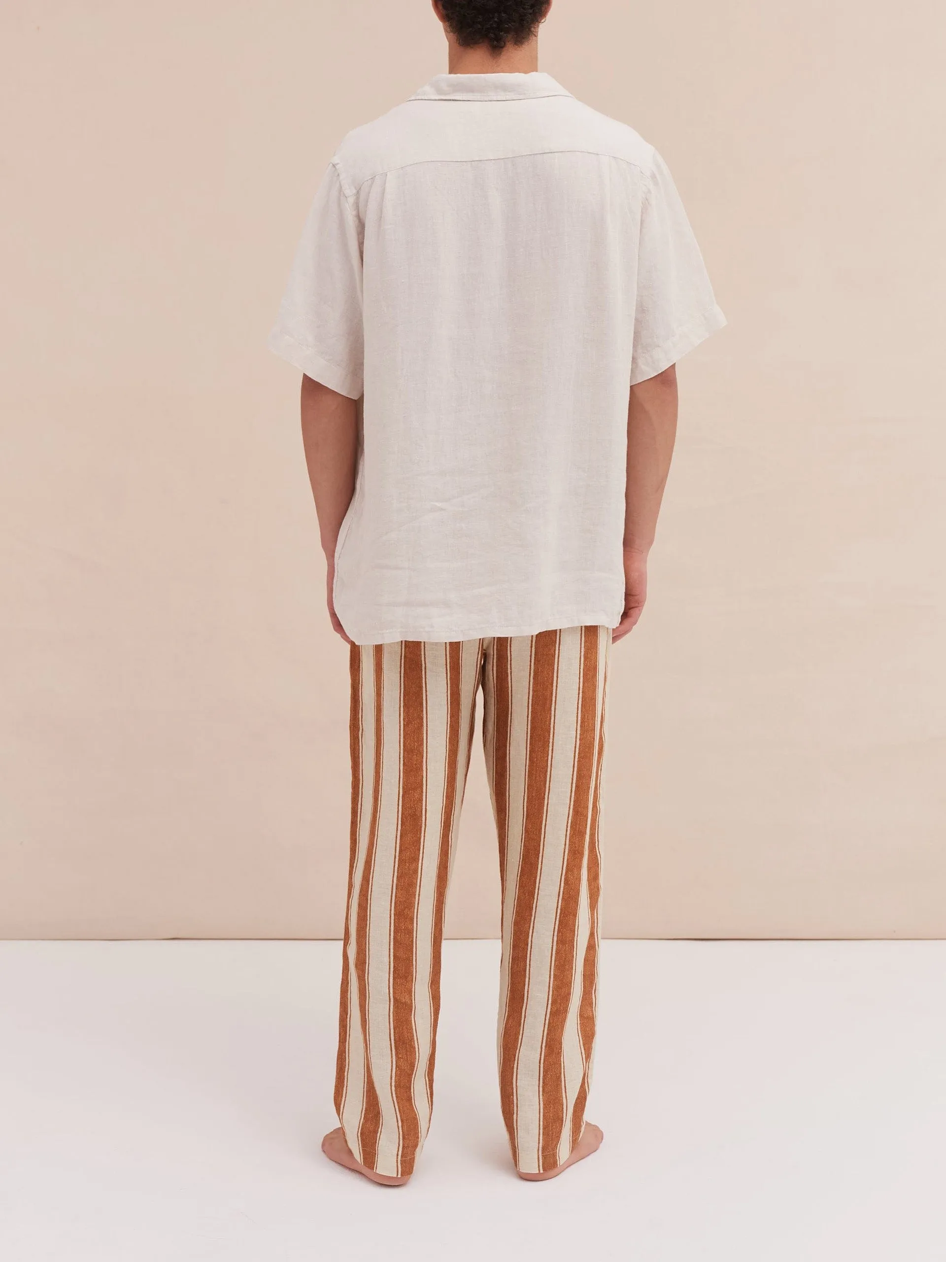 Men’s cuban long sleeve and trouser pyjama set croc/feluka cream/bronze linen