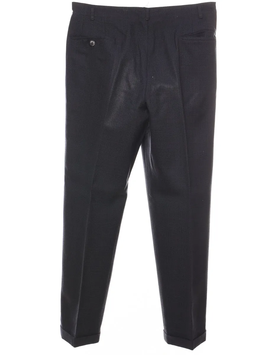 Navy Checked Pattern Trousers - W30 L27