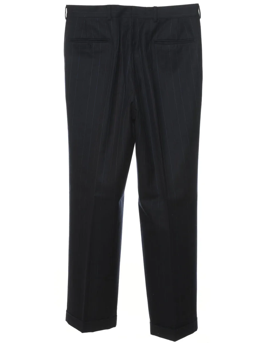 Navy Striped Pattern Trousers - W34 L31