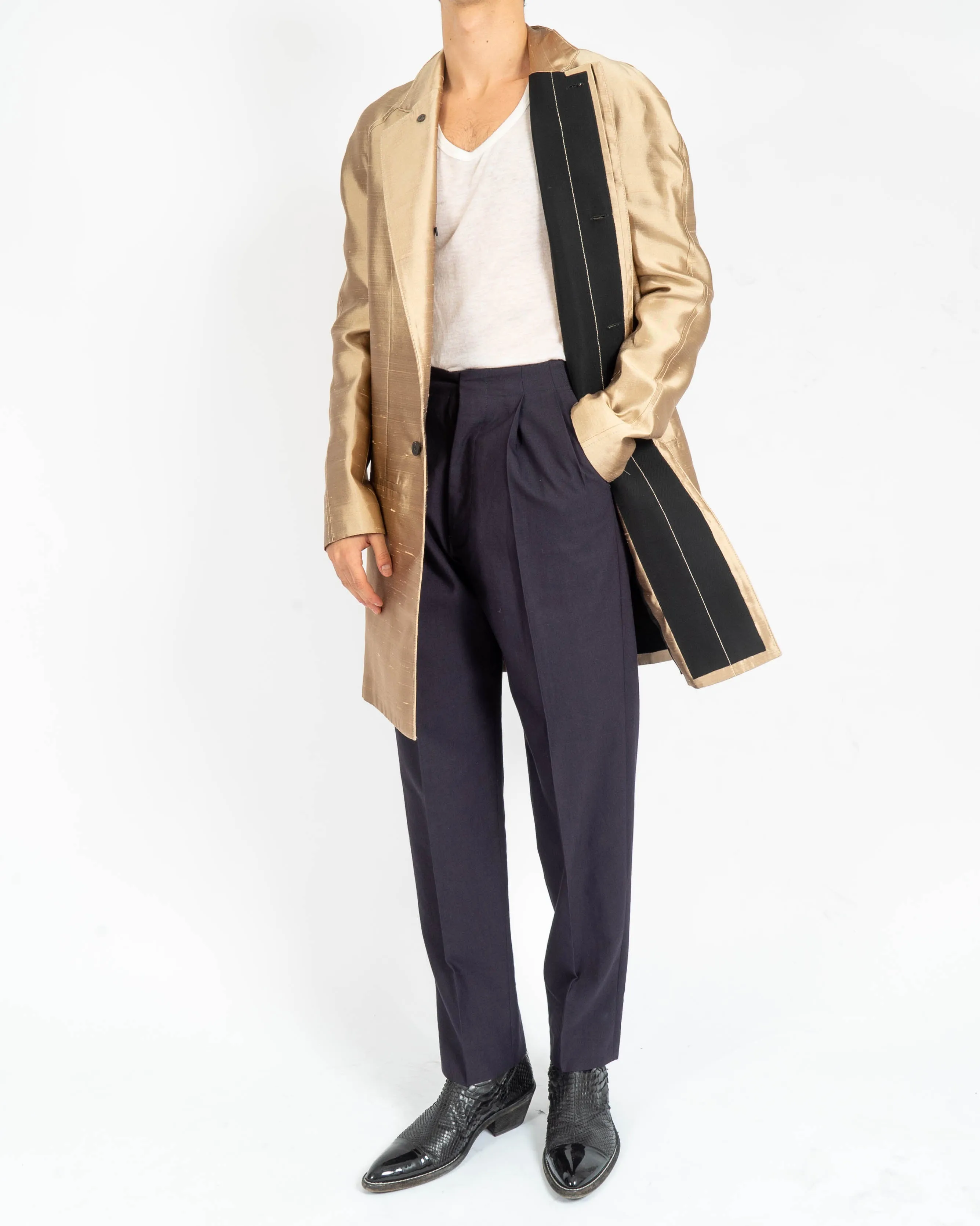 SS18 Golden Silk Jacquard Raglan Coat Sample