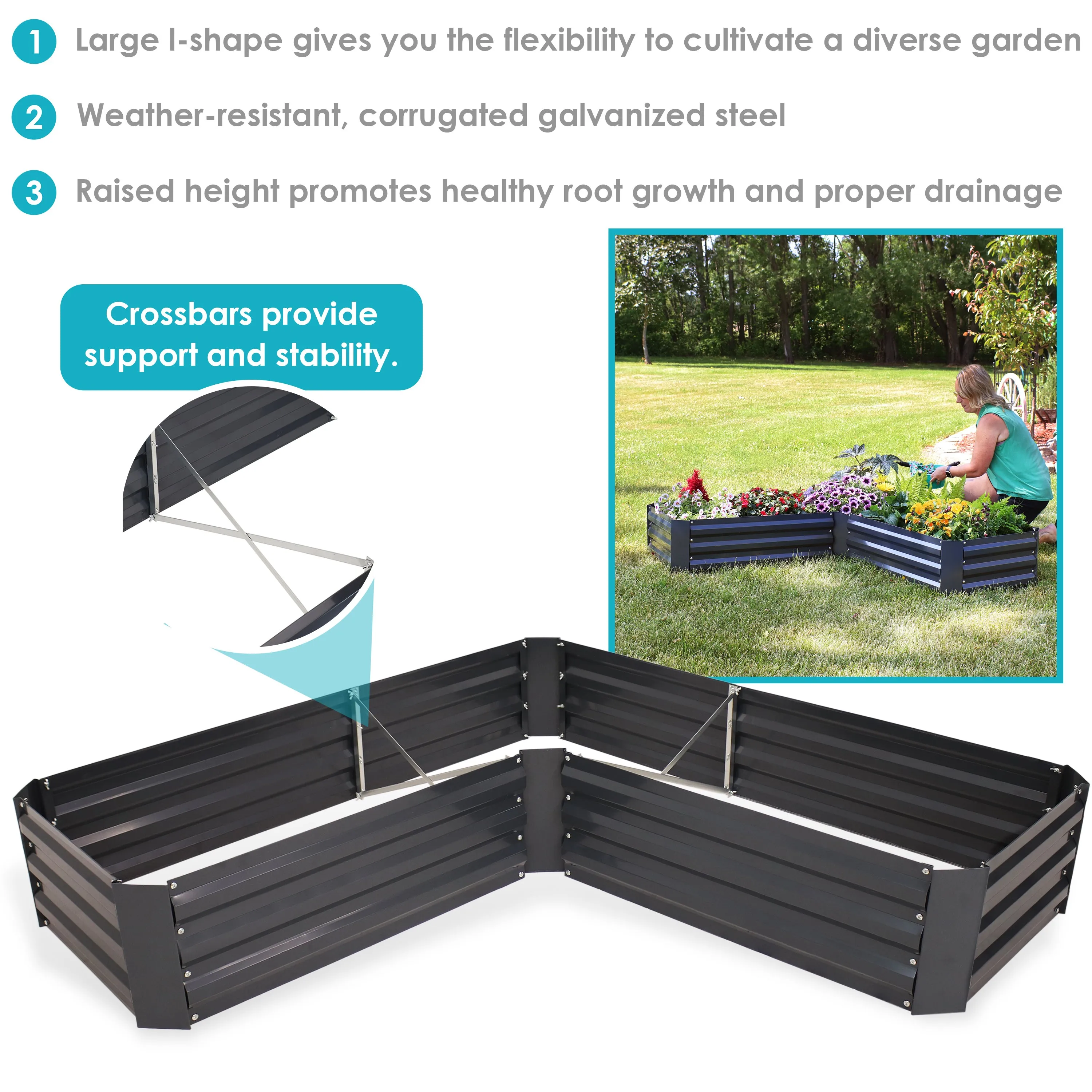 Sunnydaze L-Shaped Galvanized Steel Raised Garden Bed
