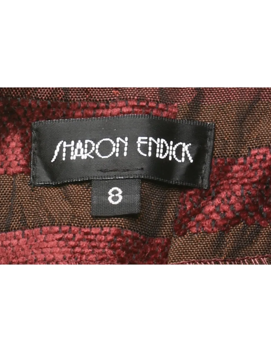 Tapered Maroon, Khaki & Brown Patterned Trousers - W28 L29