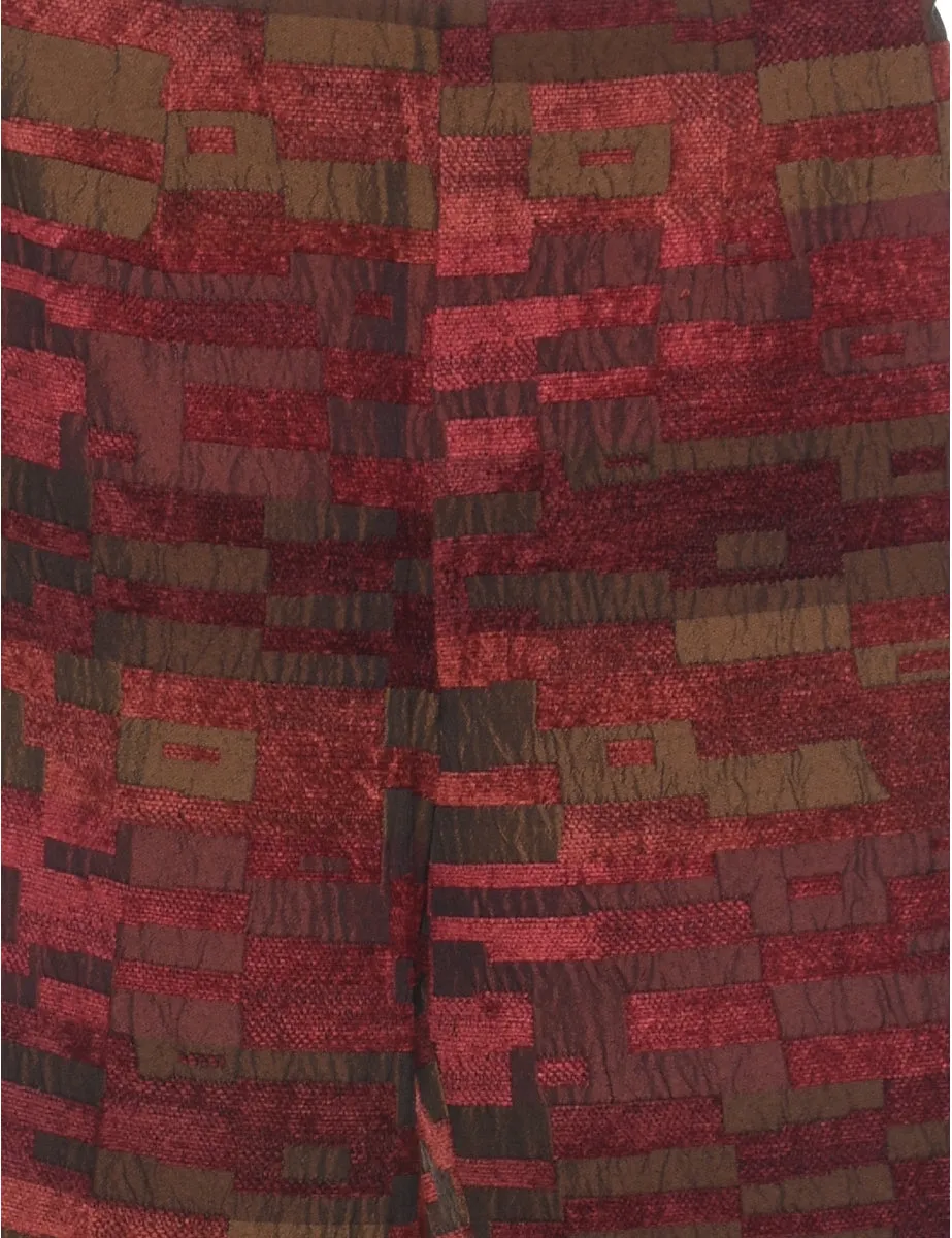 Tapered Maroon, Khaki & Brown Patterned Trousers - W28 L29