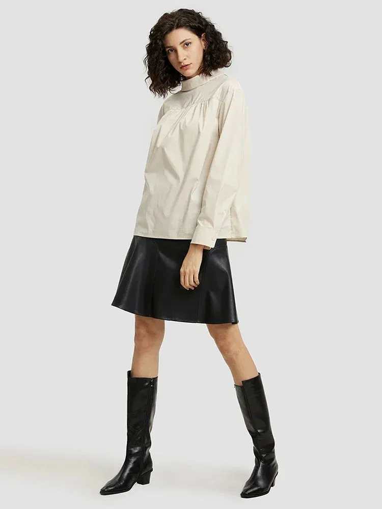 Trend4us Women's High-Waisted Faux Leather Flared Skirt
