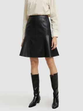 Trend4us Women's High-Waisted Faux Leather Flared Skirt