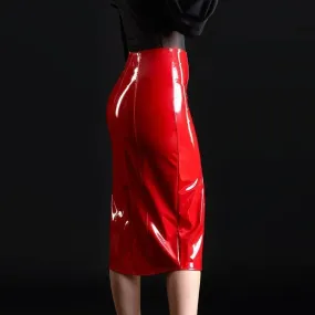 Trend4us Women's High-Waisted Shiny Latex Pencil Skirt