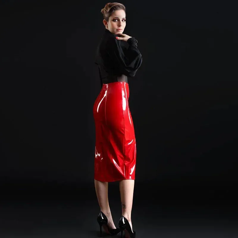 Trend4us Women's High-Waisted Shiny Latex Pencil Skirt