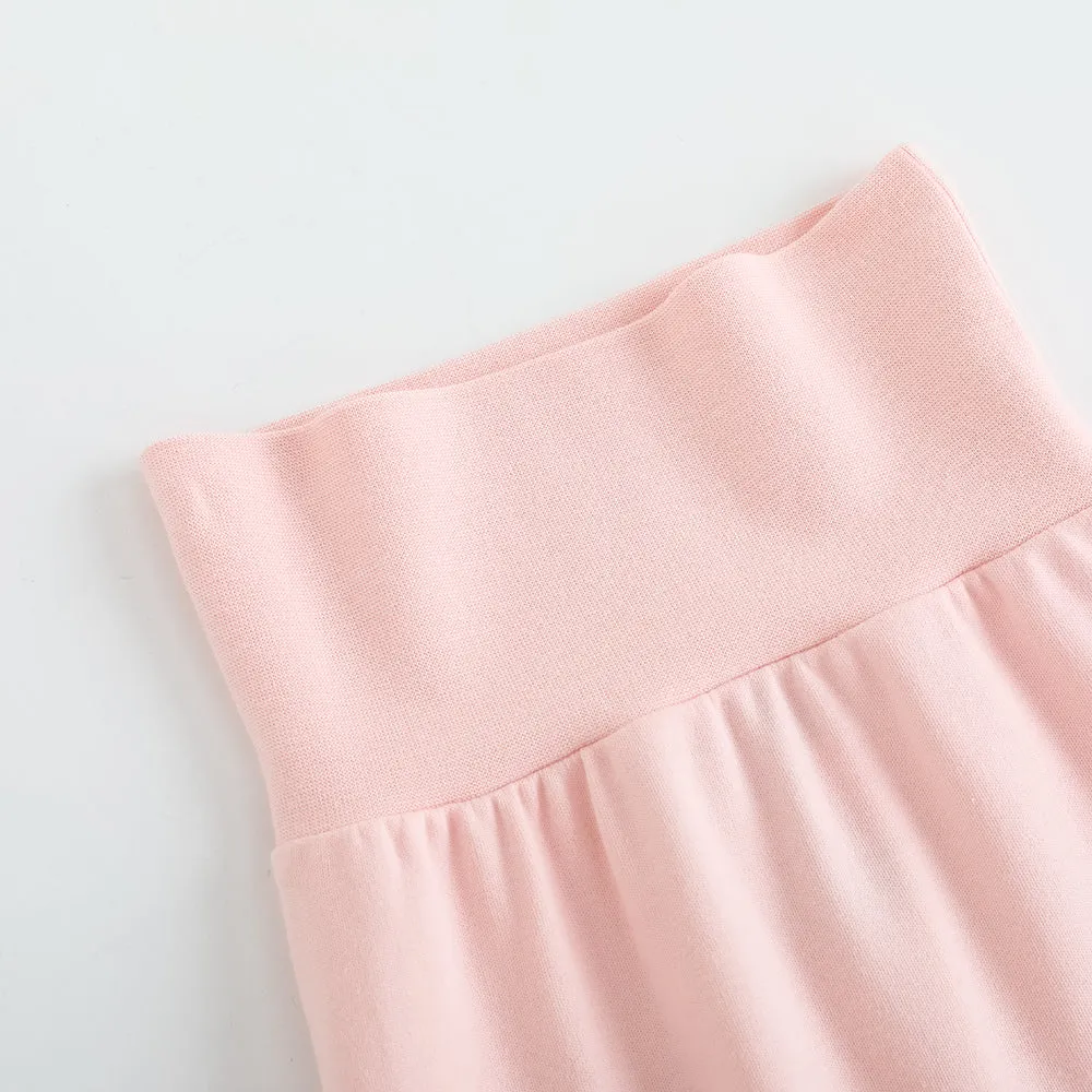 Vauva FW23 - Baby Girls Solid Cotton High Waist Trousers (Pink)